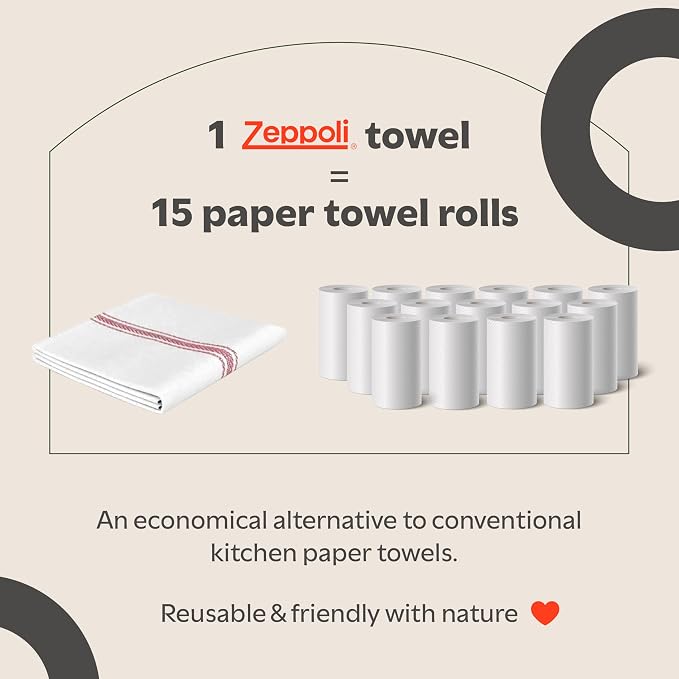 Zeppoli Classic Kitchen Towels - 30 Pack 100% Natural Cotton Towel Set, Reusable Wash Cloths, Absorbent Dish Towels, Machine Washable Hand Towels, Kitchen Essentials - 14” by 25” - Red Striped - Image 6
