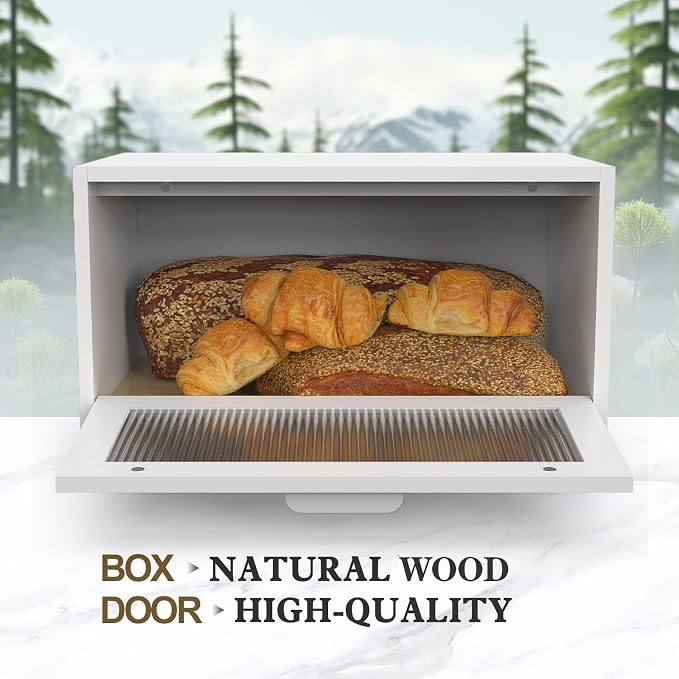 LOHASOK Bread Box for Kitchen Countertop | Wooden,Large, Farmhouse Bread Container Holder Storage, Acrylic translucent window - Image 3