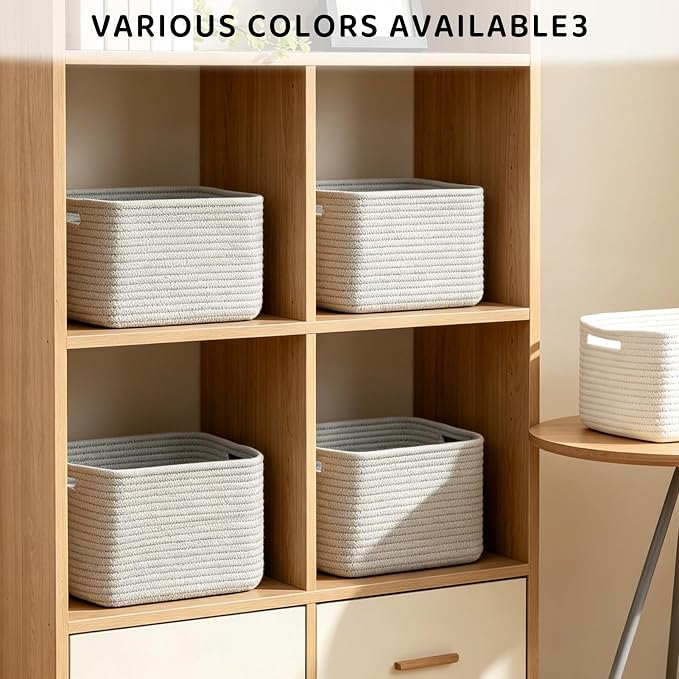 4 Pack Storage Baskets for Organizing, 11''Lx9''Wx8''H Woven Baskets for Storage Toys, Towels, Books, and Clothes, Cotton Rope Basket for Shelves with Handle - Image 4