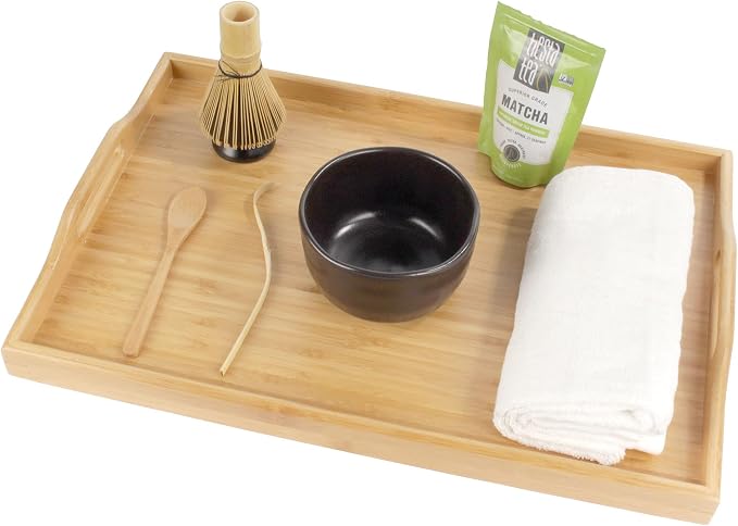 BambooMN Organic Bamboo Serving Tray with Handles, Breakfast Tray, Serving, Eating, Kitchen, Vanity, 17" x 12.5" x 2" - 1 Tray - Image 3