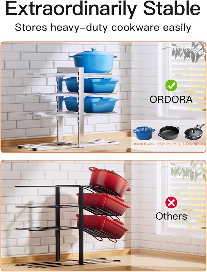 Pots and Pans Organizer Under Cabinet 15.8" 8-Tier Adjustable Silver | 2 DIY Modes, Tool-Free Assembly, Max 120 Lbs, Fits Cast Iron Pans, Dutch Ovens & Heavy Cookware, For Kitchen Cabinets - Image 5