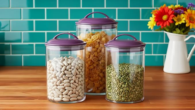 Reston Lloyd Food Storage Containers, BPA Free Airtight Canisters for Cereal, Pasta, Sugar, Coffee, Flour, Cookies, Loose Tea, for Kitchen Organization, Set of 3, Plum - Image 4