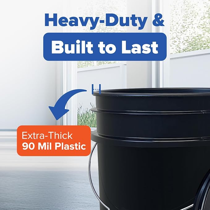 5 Gallon Bucket - Food Grade w/Lid BPA-Free, Black/Yellow, 6 | Airtight Gamma Seal Screw-On Lid, Heavy-Duty 90 Mil HDPE Plastic, Food Safe and Durable Container, Bulk Storage, Made in USA - Image 6