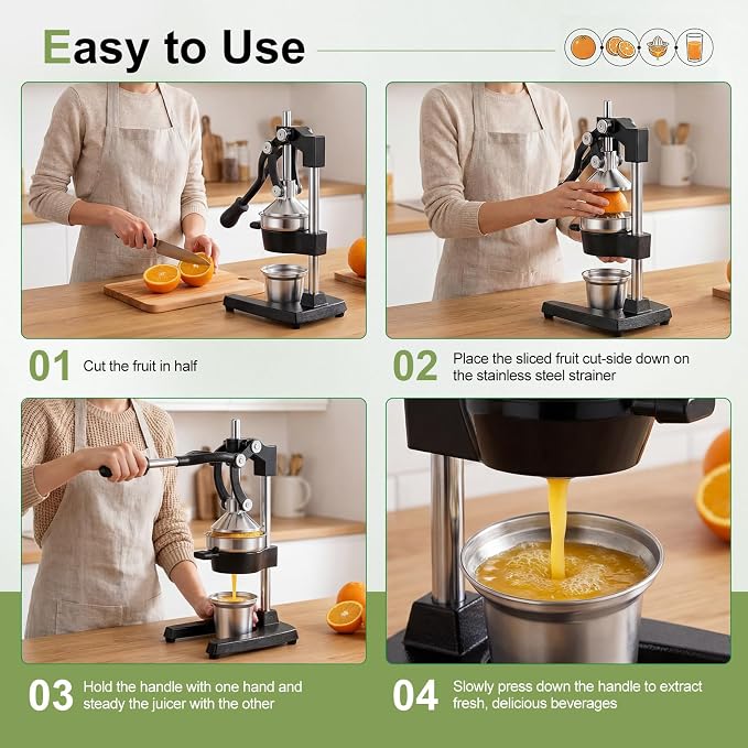 Manual Cast Iron Juicer, Commercial Hand Juicer Squeezer with Stainless Steel Cup Heavy-Duty Manual Juicer Hand Press Countertop Citrus Juice Press for Orange, Lemon, Pomegranate, Grapefruit - Image 7