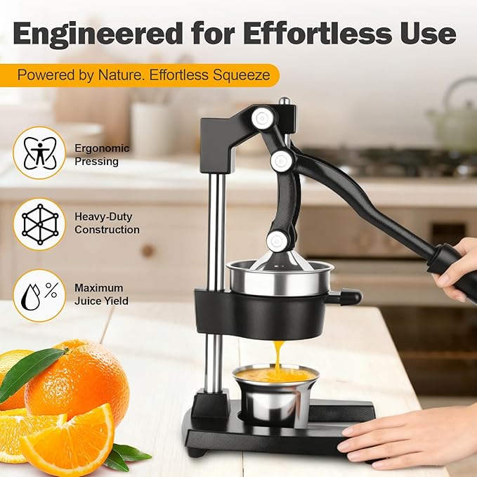 Lemon Squeezer Manual Citrus Juicer Press, Heavy Duty Cast Iron Orange Juicer with Stainless Steel Cone, Commercial Lever Juice Press for Lemon, Lime & Citrus Fruits, Easy to Clean - Image 2