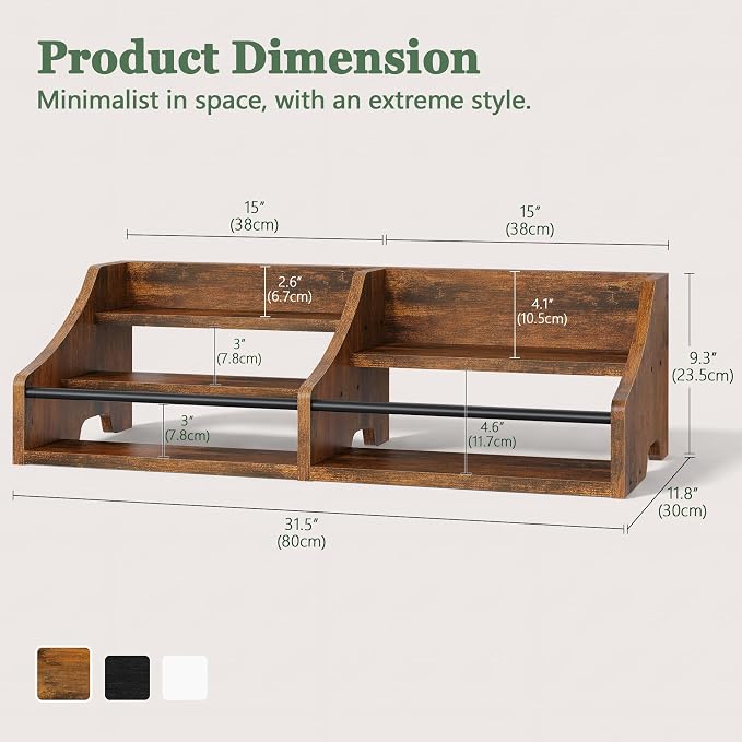 FAVOOSTY 5 Tier Countertop Liquor Bottle Display Shelf Organizer, Retro Tabletop Wine Rack Stand, Storage Holder for Whiskey, Spirits, Coffee Syrup, Mini Home Bar & Liquor Cabinet, Rustic Brown - Image 8
