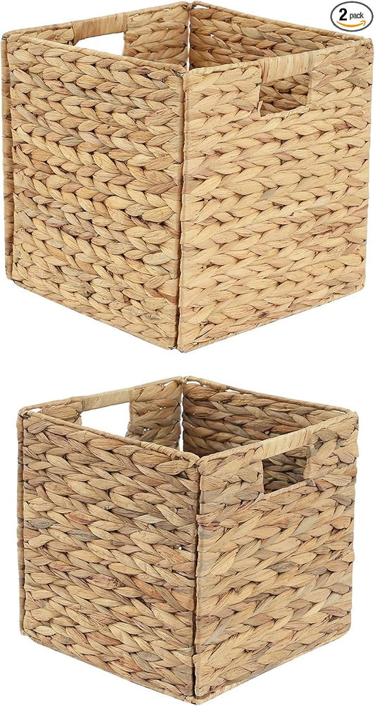 Wicker Storage Cubes, Foldable Storage Bins, 12x12x12 Inch, 2-Pack | 2-pack 12x12x12" foldable water hyacinth wicker cubes; collapsible storage bins for shelves, closets and home organization. by Unknown