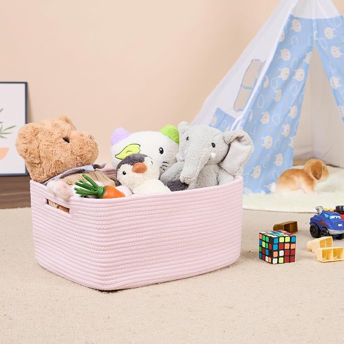 MiniArk Large Storage Baskets for Shelves, 17 x 13 x 7.5” Closet Organizers Bins for Clothes Blanket Towels, Baby Nursery, Toy Baskets Box, Woven Rope Baskets, 2 Packs Light Pink - Image 5