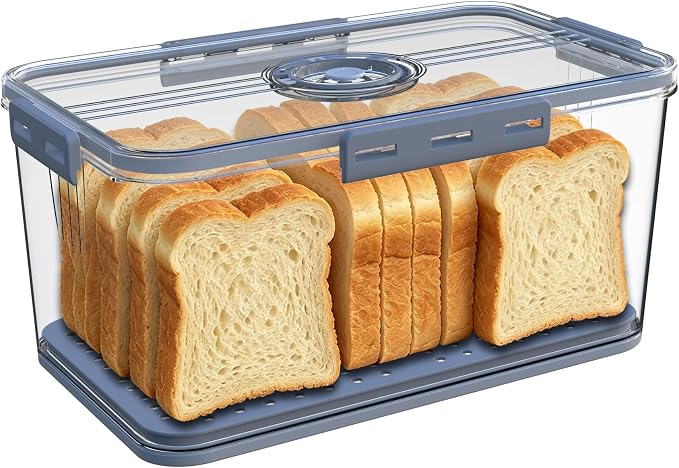 Honbuty Bread Box Bread Boxes for Kitchen Counter Airtight,Time Recording Bread Storage Container with Lid, Bread Keeper for Homemade Bread, Toast, Bagel, Donut and Cookies, Grey,Gifts for Mom Dad by Honbuty