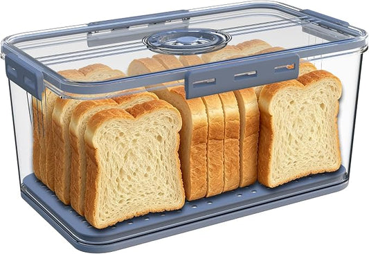 Honbuty Bread Box Bread Boxes for Kitchen Counter Airtight,Time Recording Bread Storage Container with Lid, Bread Keeper for Homemade Bread, Toast, Bagel, Donut and Cookies, Grey,Gifts for Mom Dad by Honbuty