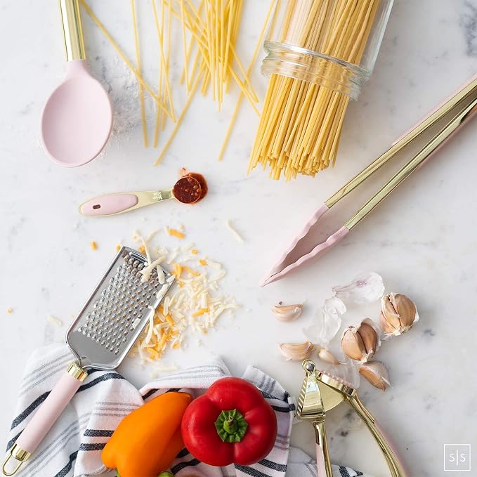 Styled Settings Gold and Pink Kitchen Utensil Set with Holder, 7-Piece | Nonstick Silicone Cooking Utensils Set with Gold Utensil Holder, White and Gold Kitchen Accessories for Modern Kitchens - Image 5