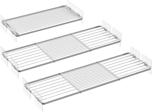 Rod Closet Shelves,Expandable-Large Metal Storage Racks,3 Packs DIY Dividers Separators for Cabinet Wardrobe Cupboard Pantry Kitchen Bathroom (Silver,7.9" D x 17"-31" W,3PCS) by SlimmKISS