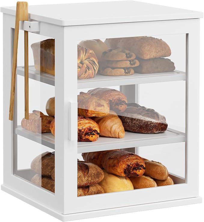 WOWLIVE Bread Box for Kitchen Countertop, 3 Layers Bread Storage Container | Large Bamboo Bread Bin for Homemade Bread with Window, Farmhouse Breadbox Organizer for Kitchen, Cabinet, White, Extra Large by WOWLIVE