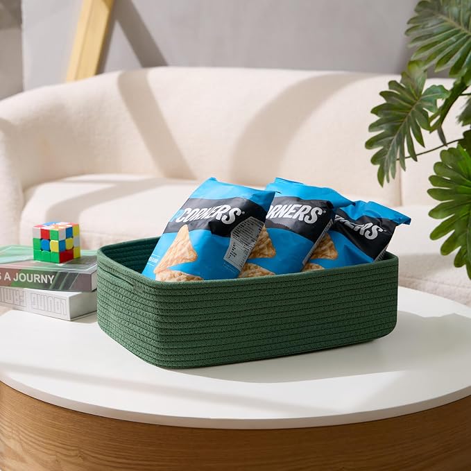 MiniArk Large Shallow Organizing Baskets 15x11x5.1 Inches - Rope Woven Storage Bins for Bathroom, Shelves, Cube Closet, Green 2 Packs - Image 5