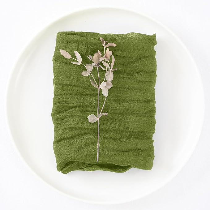 DeZerlor Olive Green Washable Cheesecloth Napkins Set of 20 for Party | Reusable Cloth Napkins Bulk, for Wedding Bridal Baby Shower Dinner Cocktail Birthday Home, 21x21 Inches - Image 4