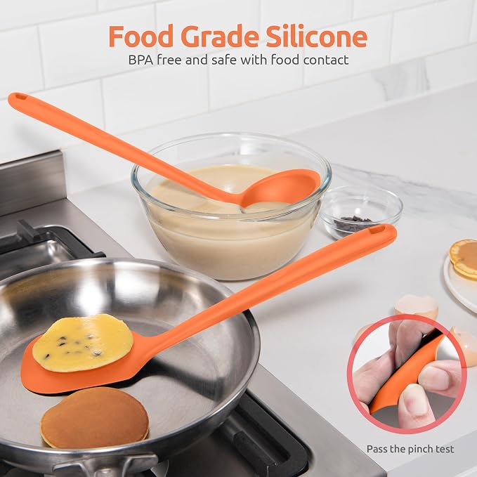 U-Taste Silicone Kitchen Cooking Utensil Set of 5, 13.6" Long, Orange | 600ºF Heat Resistant Food Grade Kitchen Tools&Gadgets, Extra Long Wide Spatula Turner Spoon Ladle for Serving Mixing Stirring - Image 3