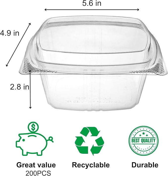 16oz Tall Dome RPET Clear Hinged Lid Deli Container- 200Pcs - Image 2
