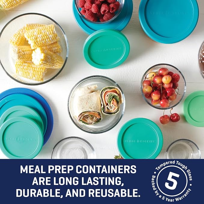 Anchor Hocking 18 Piece Glass Storage Containers with Lids (9 Glass Food Storage Containers & 9 Mixed Blue SnugFit Lids) - Image 3