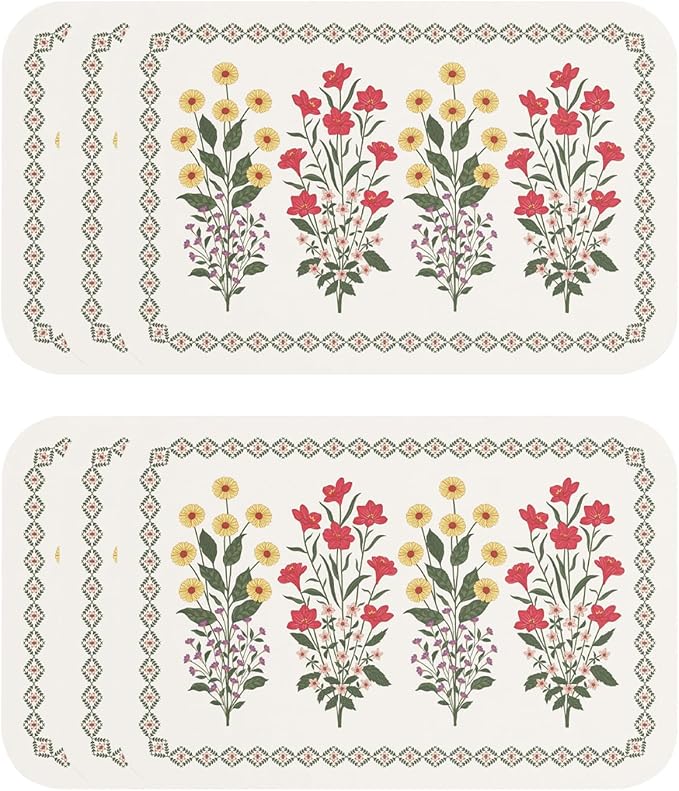 Vinyl Waterproof Placemats Set of 6 Rectangular,12"*17"-Bertina C | Wipeable Beautiful Print Place Mats,Stain Resistant,Heat Resistant,Everyday Meals,Kitchen,Dinning,Holiday,Decor by Isaennehomedecoration