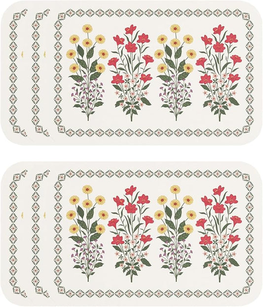 Vinyl Waterproof Placemats Set of 6 Rectangular,12"*17"-Bertina C | Wipeable Beautiful Print Place Mats,Stain Resistant,Heat Resistant,Everyday Meals,Kitchen,Dinning,Holiday,Decor by Isaennehomedecoration