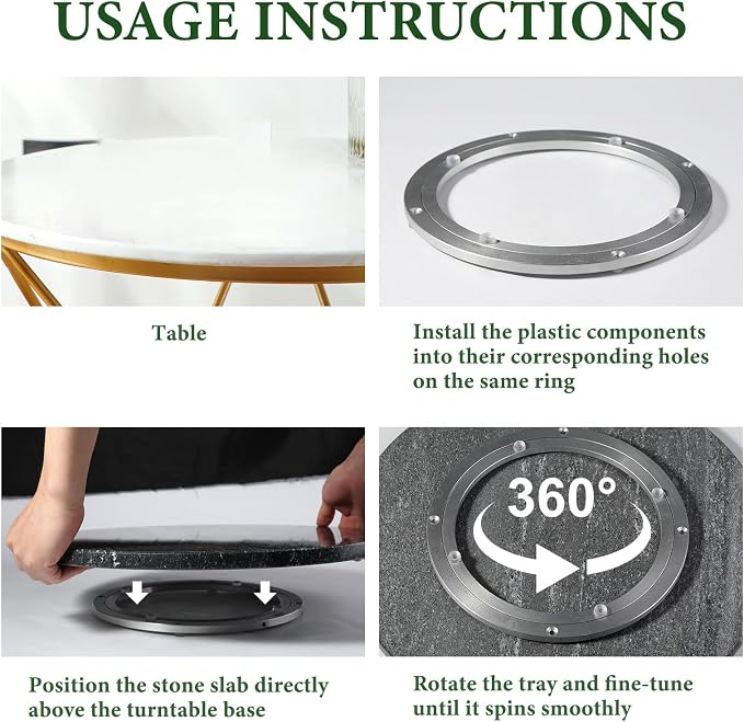 16'' Marble Lazy Susan for Kitchen, Black Marble Turntable for Dinning, Stone Lazy Susan Organizer for Cabinet, Serving Rotation Spinning Tabletop Organizer Swiveling - Image 4