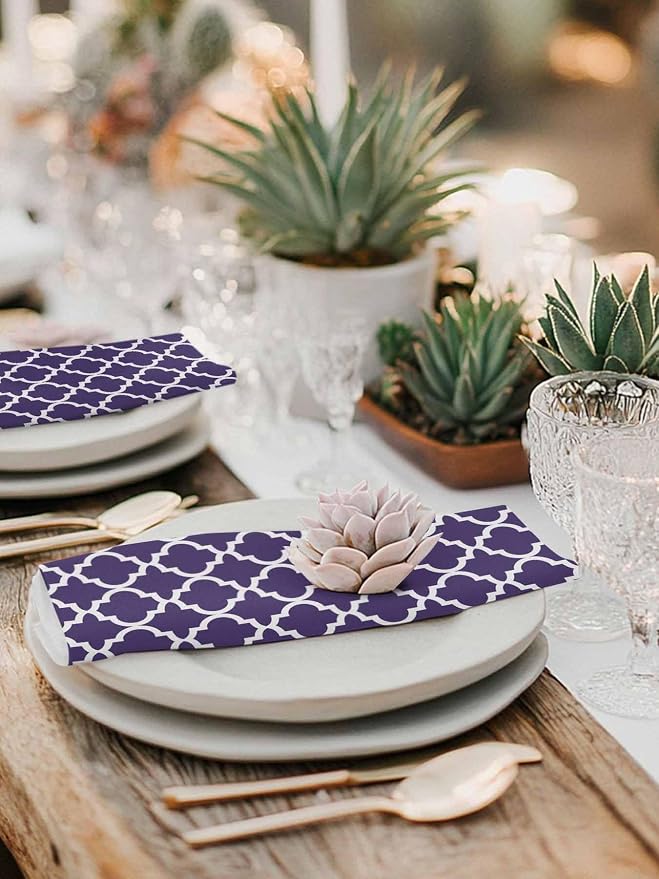Cloth Napkins Set of 8-20x20 Inches, Purple Moroccon Washable Reusable Table Napkins, Country Chic Ethnic Minimalist Motifs Soft & Absortbent Dining Napkin for Party Wedding Hotel Restaurant - Image 6