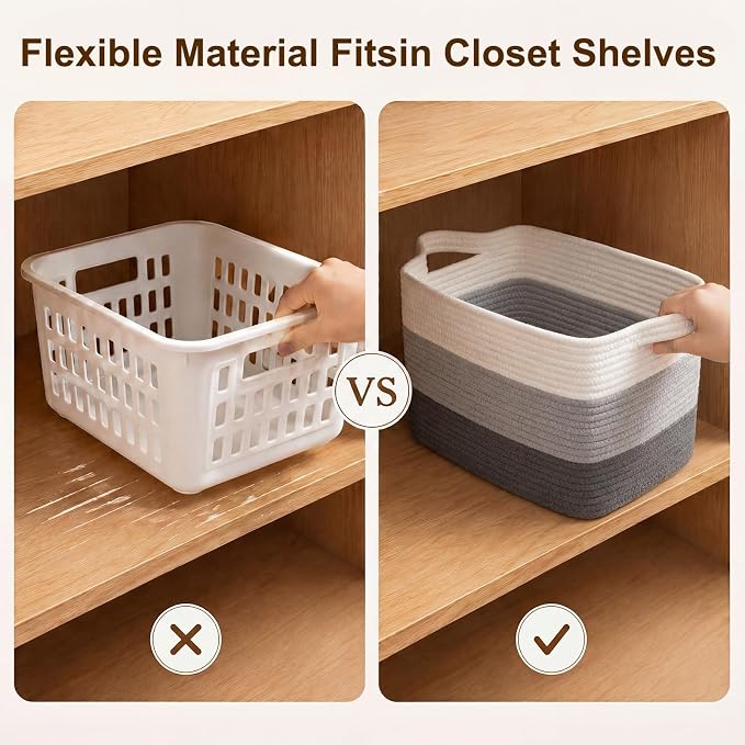 OIAHOMY Storage Basket, Woven Baskets for Storage, Cotton Rope Basket for toys,Towel Baskets for Bathroom - Pack of 3, Gradient Dark Gray - Image 6