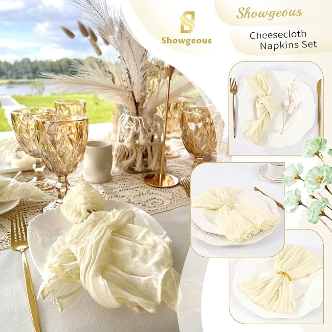 100 Pack Beige Cheesecloth Napkins 20"x20" Boho Washable Cloth Napkins Set of 100 Wrinkled Cheese Cloth Napkins Gauze Dinner Table Napkin for Wedding Party Baby Shower Birthday Decor - Image 4