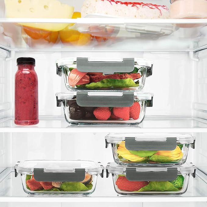 M MCIRCO 10 Pack,22 oz Glass Food Storage Containers with lids, Gray | Glass Meal Prep Containers,Airtight Lunch Containers with Lids, Microwave, Oven, Freezer and Dishwasher Friendly, BPA Free - Image 6