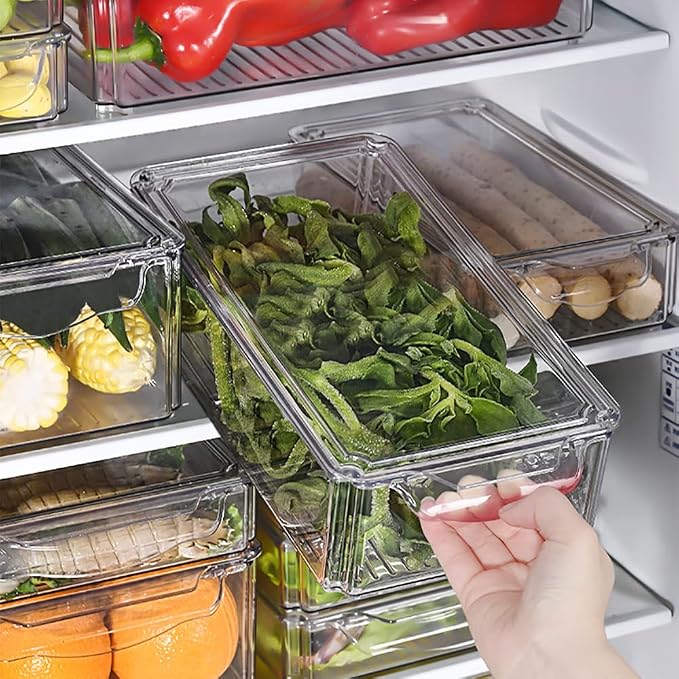 Fridge Organisers Bins Set of 3, Stackable Clear Fridge Storage Containers with Lids, Plastic Refrigerator Storage Box for Kitchen Pantry Freezer Cupboards - Image 3