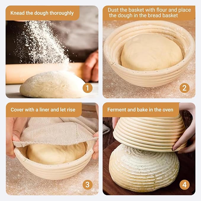 Banneton Bread Proofing Basket Set of 6 with Cloth Liner, 6 Inch, Round | Banneton Basket, Mini Sourdough Rattan Bowl for Sourdough Bread Baking for Home Bakers and Professionals - Image 6