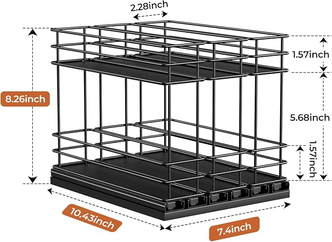 Mystozer Pull Out Spice Rack Organizer for Cabinet, Slide Out Spice Racks, Easy to Install Spice Cabinet Organizers, 7.4" Wx10.43 Dx8.26 H, 3 Drawers 2 Tiers(Black) - Image 3