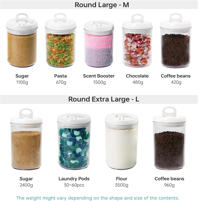 Felli Flip Tite Storage Container with Lid 6" ROUND Airtight Ring Lock Top, Plastic Canister Jar for Flour Sugar Rice Protein Powder Coffee Cracker Kitchen Pantry Organizer (6" Round Nest-M 2pk) - Image 6