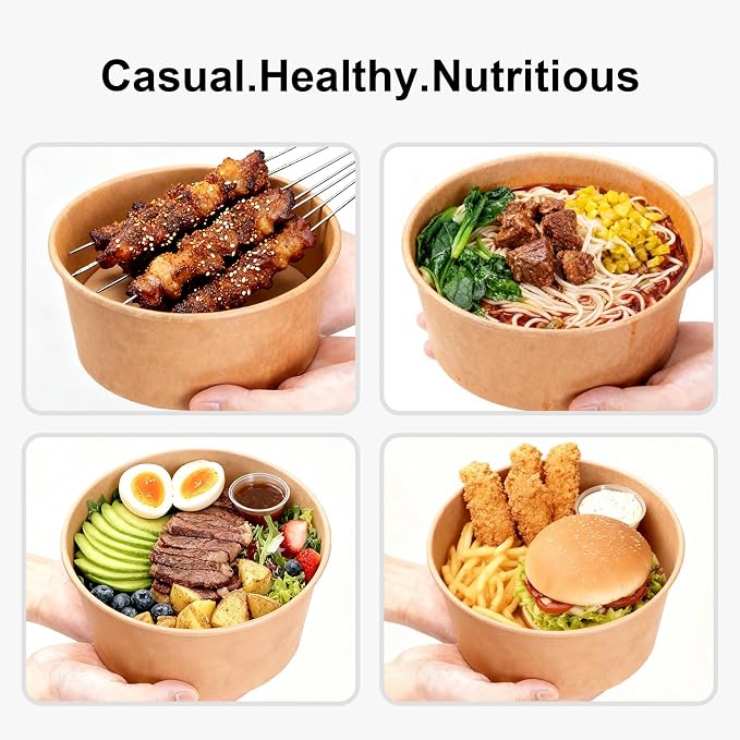 47oz Disposable Meal Prep Food Container w/Lids, 200 Sets Deli Bowl Paper Box To Go, Sturdy Bulk Pack for Event Restaurant Food Serving Salad Soup Pho Acai Picnic - Image 3