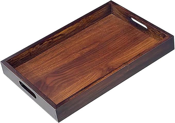 Serving Tray with Handles, 13" x 8.7" Bamboo Tray | Serving Platter for Coffee Table, Tray for Bed, Couch, Ottoman, Kitchen Counter, Rustic Home Decor & Entertaining Essentials by VSUINGO-StriveforPerfection