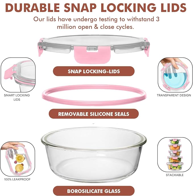 Razab 30 PC Glass Food Storage Containers with Lids - Reusable Glass Meal Prep Containers for Lunch and Leftovers - Airtight & Leakproof Snap Locking Lids - Oven, Freezer, Microwave, Dishwasher Safe - Image 3