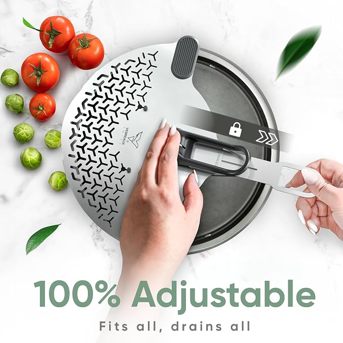 Kitchen Strainer & Pot Drainer Clip-On Stainless Steel Colander for Pots & Pans (6.5-9.5 in / 16-24 cm) | Universal Fit Pasta & Noodle Strainer | Hands-Free Swiss Design, Dishwasher-Safe - Image 4