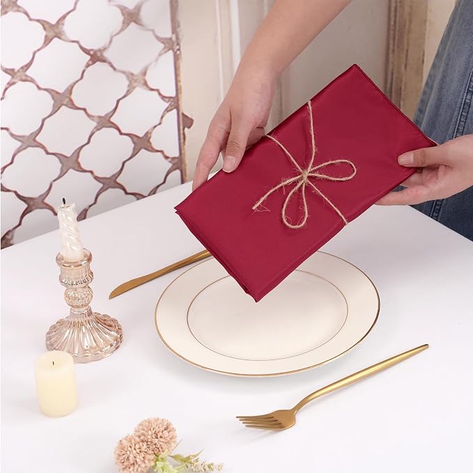 50 PCS Burgundy Square Satin Cloth Napkins, 20 X 20 Inch | Soft Smooth, Washable Reusable, Silk Dinner Table Napkins Bulk, for Weddings Parties Banquets Dining and Restaurants - Image 7