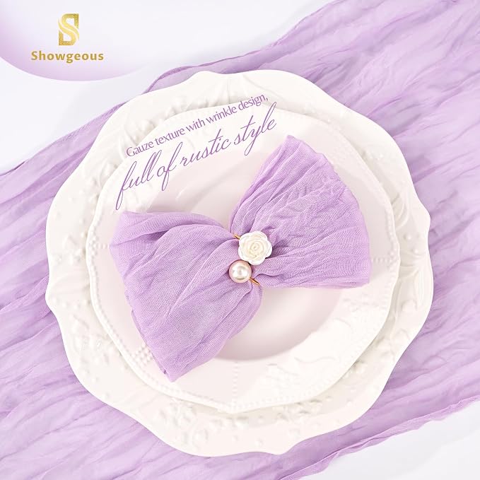 100 Pack Lilac Purple Cheesecloth Napkins 20"x20" Boho Washable Cloth Napkins Set of 100 Wrinkled Cheese Cloth Napkins Gauze Dinner Table Napkin for Wedding Party Baby Shower Birthday Decor - Image 5