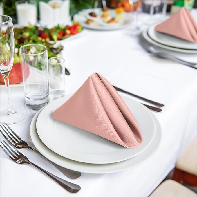 SuperO Set of 120 Cloth Napkins 17 x 17 Inch, Polyester Solid Washable Dinner Napkins with Hemmed Edges,Great for Restaurant, Wedding and Party(Dusty Pink) - Image 4