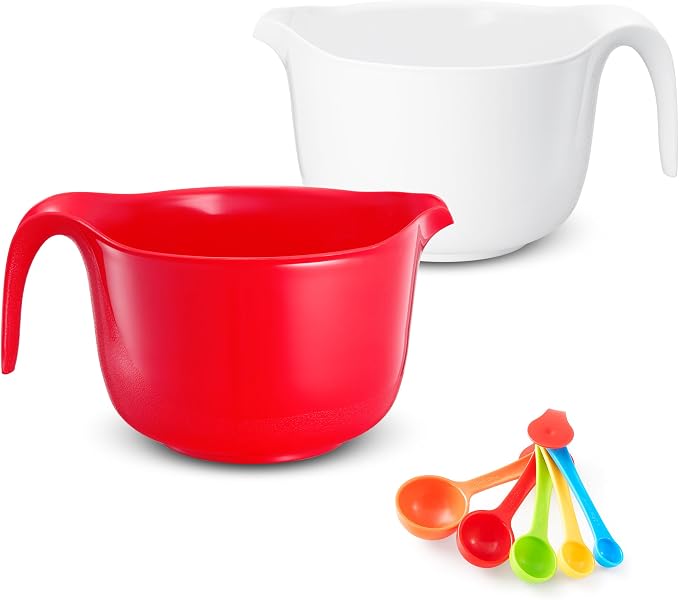 Large Mixing Bowls with Handles 3.6 qt - 2 Pc Plastic Nesting Bowls for Kitchen, Lightweight Batter Bowls, Easy to Clean + 5 Measuring Spoons Set - Image 8