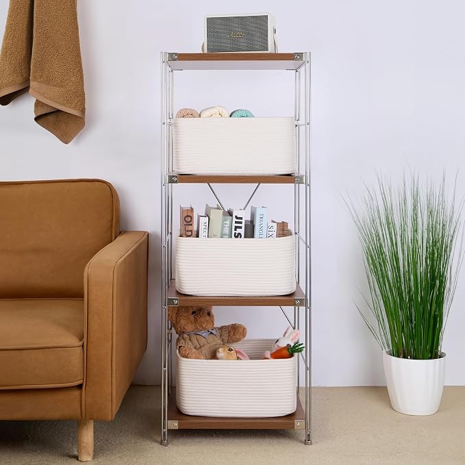 MiniArk Large Storage Baskets for Organizing, 17 x 13 x 7.5” Closet Shelf Baskets for Clothes Blanket Towels, Baby Nursery, Toy Bins Box, Woven Rope Baskets, 4 Packs Off White - Image 4