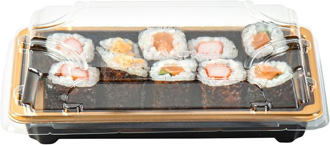 Restaurantware Plastic Sushi Trays 100 Pack of 6.1 x 3.5 x 1.77 Inch With Clear Lids Leak-Resistant Sushi Take Out Boxes Stackable Containers For Grab-And-Go - Image 9