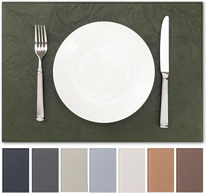 Baroyal Faux Leather Placemats Set of 6 Vinyl Washable Wipeable Table Mats for Kitchen Dining Table Heat Resistant Waterproof Indoor/Outdoor Placemats Non-Slip Easy Clean Place Mats (Olive Green) by BAROYAL