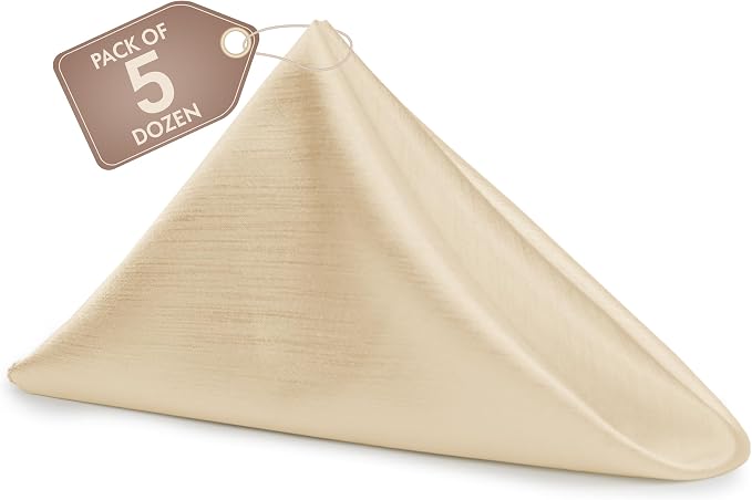 17 x 17-Inch Shantung Satin Cloth Napkins, Ivory Set of 60 | Bulk Case of 5 Dozen, Square, 100% Polyester Fabric, Reversible, Faux Dupioni Silk Reverse Side, Machine Washable by UltimateTextile
