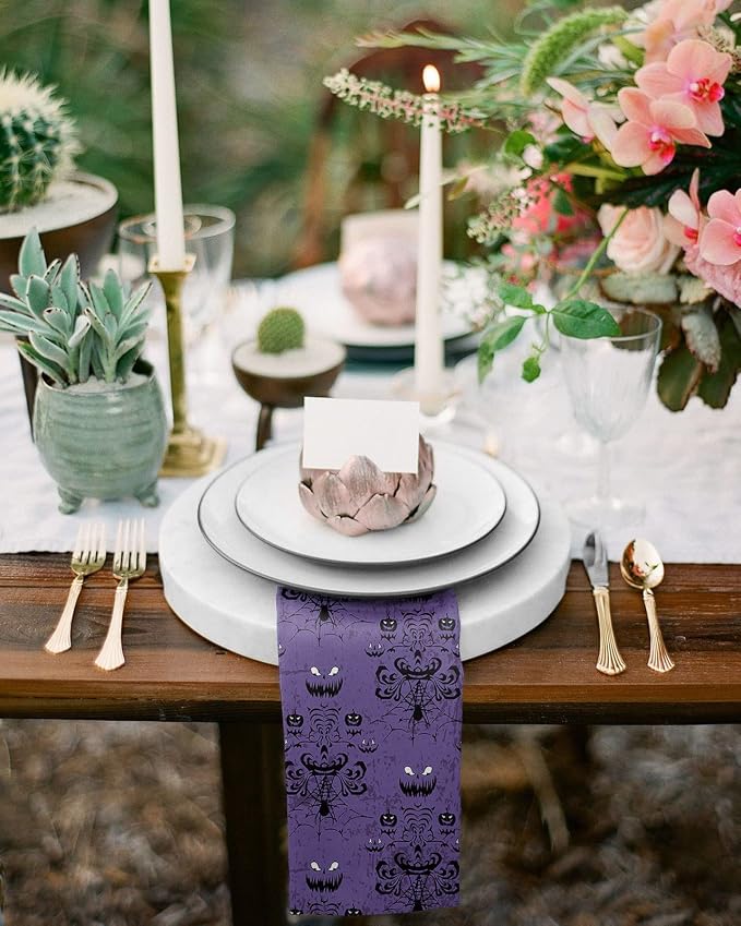 Kitchen Cloth Napkins 8 Pack, Halloween Haunted Ghost House Mansion Spider Dinner Napkins Soft Table Napkin for Family Dinners Cocktail Parties Wedding, Washable & Reusable 20" x 20" - Image 4