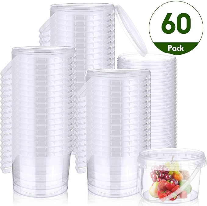 50 Pcs Food Clear Bucket Plastic Gallon Bucket Round Reusable Ice Cream Containers with Lids and Handles Airtight Clear Plastic Tub Freezer Reusable Pail for Popcorn Kitchen Drinks Home(16oz) - Image 4
