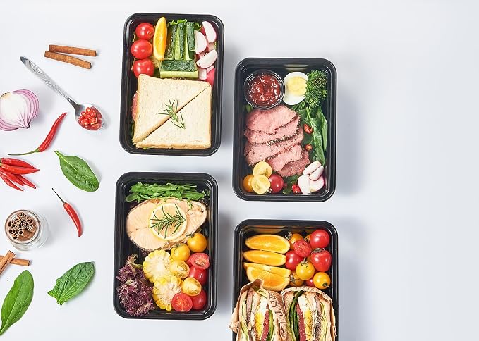 32 oz 50Pack Plastic Meal Prep Food Storage Containers with Lids Reusable 1 Compartment To Go Lunch Box Black Extra Large &Thick Microwave Freezer Dishwasher Safe BPA Free Stackable - Image 5