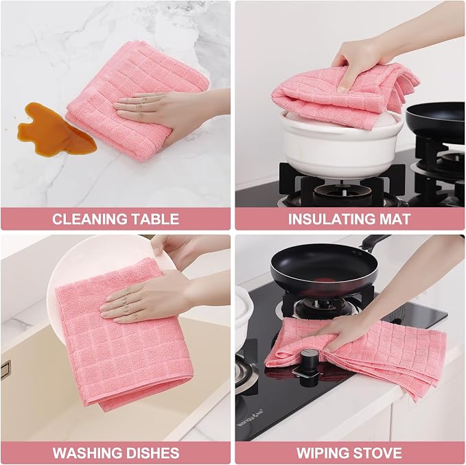 Homaxy Premium Ring Spun Cotton 390 GSM Kitchen Towels, 6 Pack, Pink | 16" x 28" Large Dish Towels, Super Absorbent Terry Hand Towels, Soft Tea Towels with Hanging Loops - Image 4