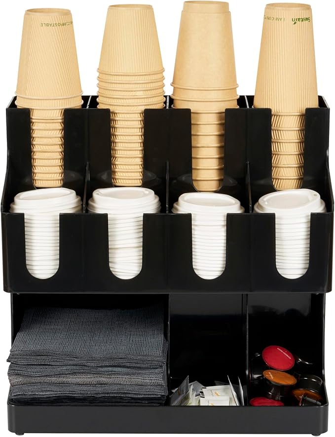 Restaurantware Restpresso Coffee Bar Organizer, 1 Count Durable 11 Compartments, Compact Size, Black Plastic Tabletop Coffee Supplies Organizer For Homes, Office Spaces, Breakrooms, and Lounges - Image 9